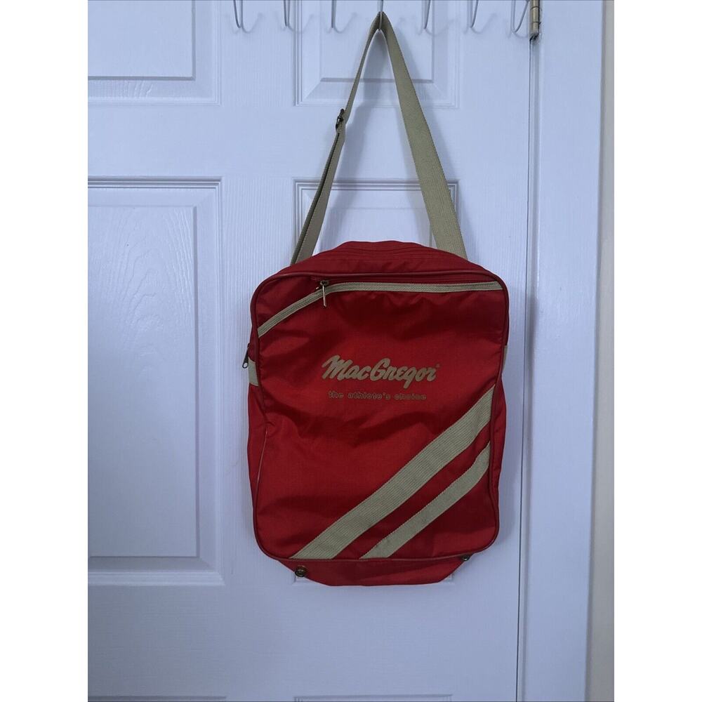 Vintage Red MacGregor Khaki Stripe Tennis Crossbody‎ Bag EUC